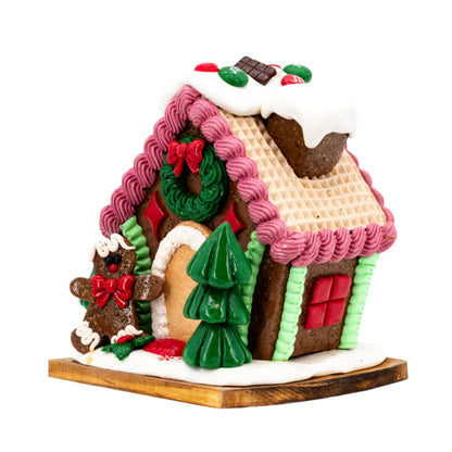 Small Gingerbread House | Pink & Tan Roof | Clay Art Originals