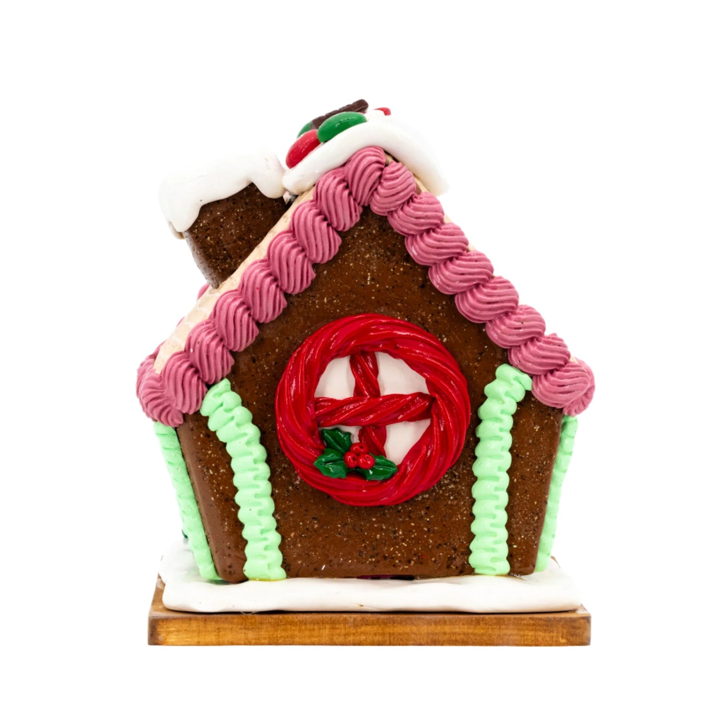 Small Gingerbread House | Pink & Tan Roof | Clay Art Originals