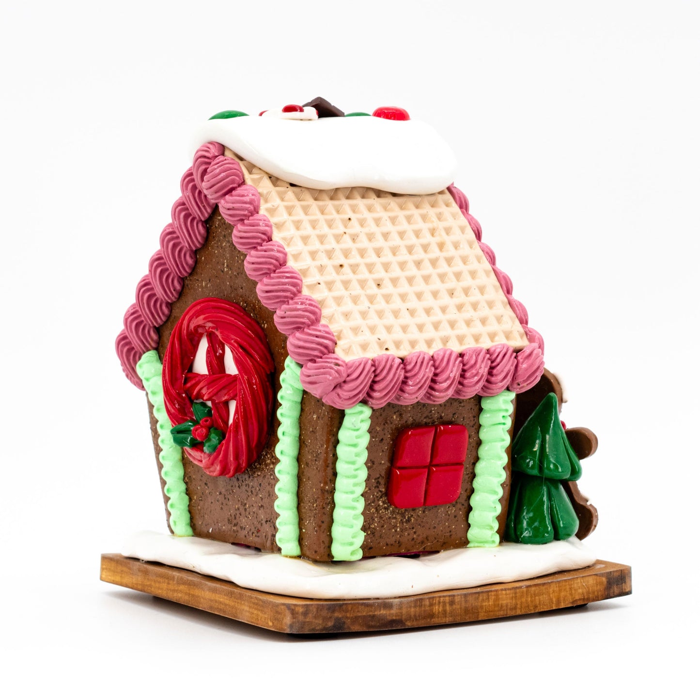 Small Gingerbread House | Pink & Tan Roof | Clay Art Originals
