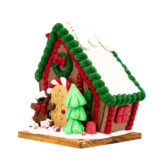 Large Gingerbread House | Slanted, White & Green Roof | Clay Art Originals