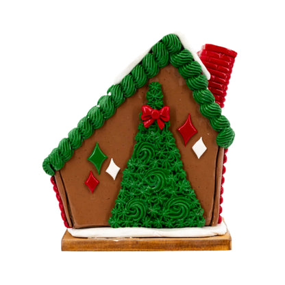 Large Gingerbread House | Slanted, White & Green Roof | Clay Art Originals