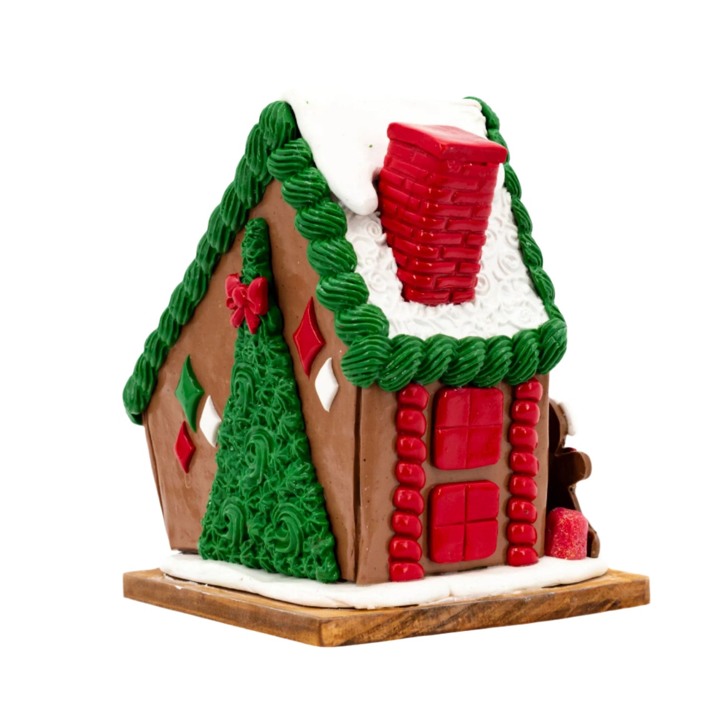 Large Gingerbread House | Slanted, White & Green Roof | Clay Art Originals