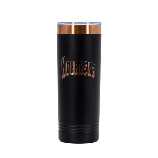 Nebraska Skinny Tumbler with Slider Lid | 22 oz | Black With Rose Gold Engraving | RCK Creations & More
