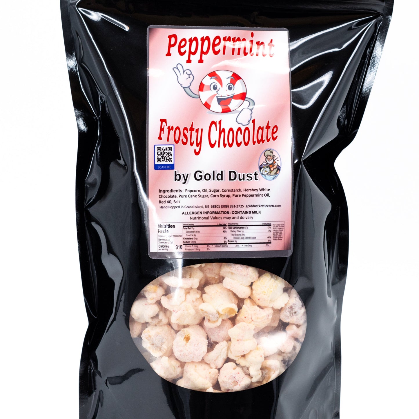 IN-STORE PICKUP ONLY | Peppermint White Chocolate Covered Kettle Corn | 5 oz | Non-GMO | Gold Dust Kettle Corn