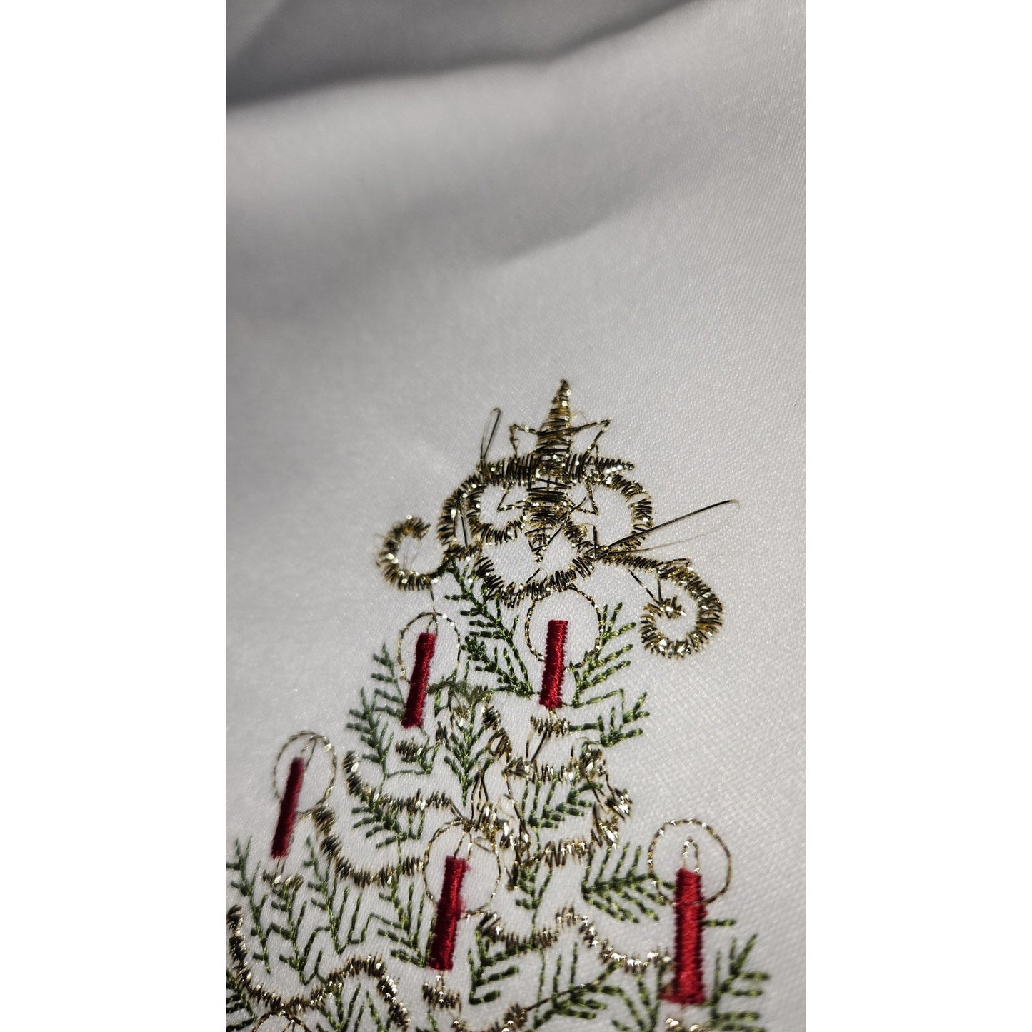2 Christmas Glitter Tree Doilies Beautiful  Scalloped Edges Machine Embroidered