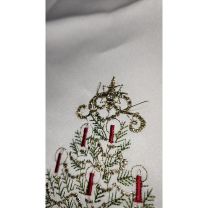 2 Christmas Glitter Tree Doilies Beautiful  Scalloped Edges Machine Embroidered