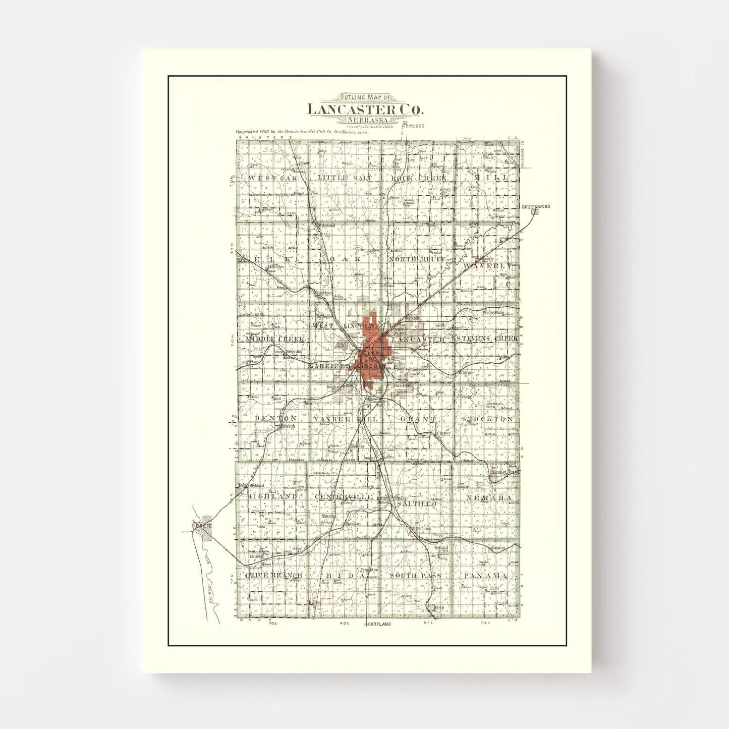 Vintage Map of Lancaster County, Nebraska 1903 -Not available at Minden location-