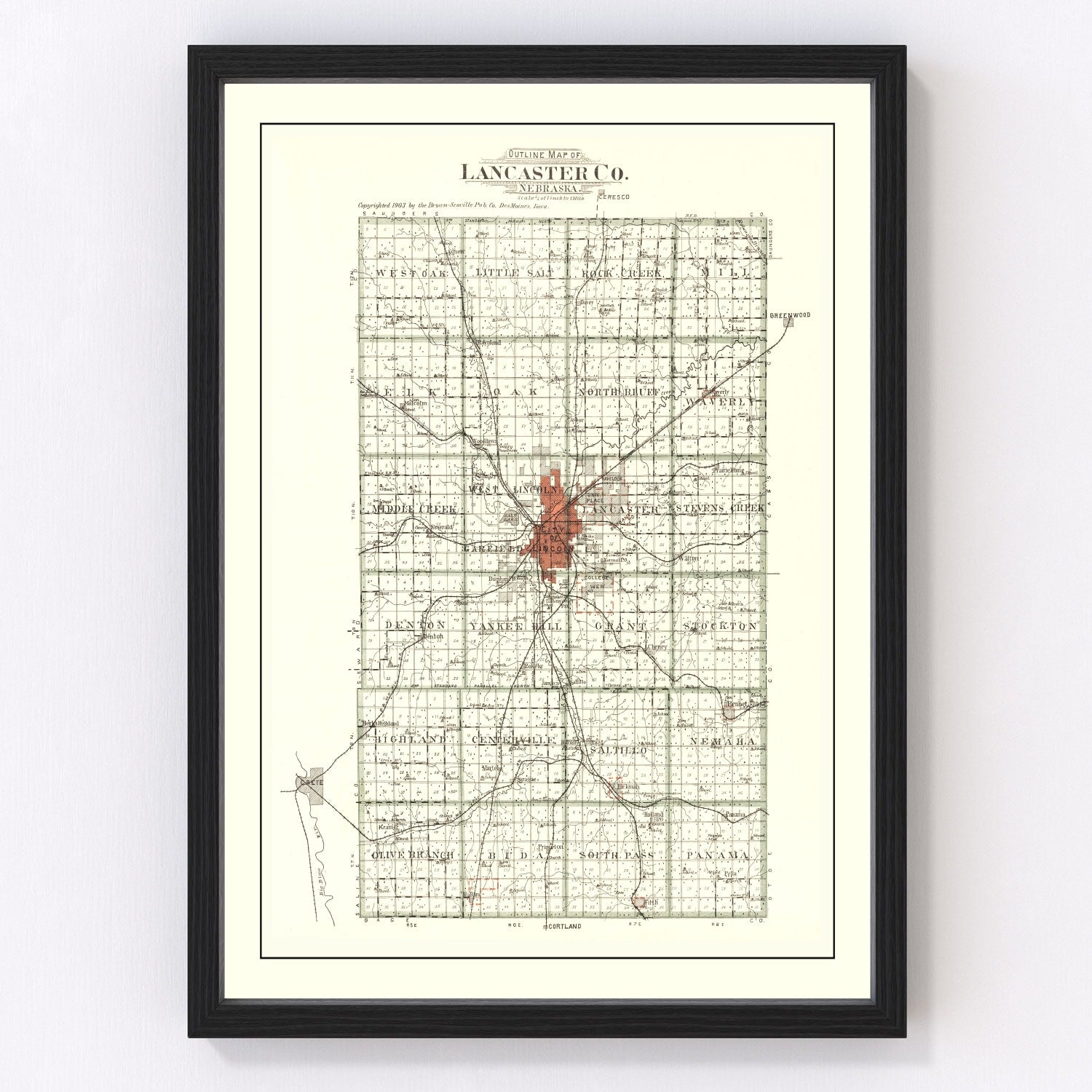 Vintage Map of Lancaster County, Nebraska 1903 -Not available at Minden location-