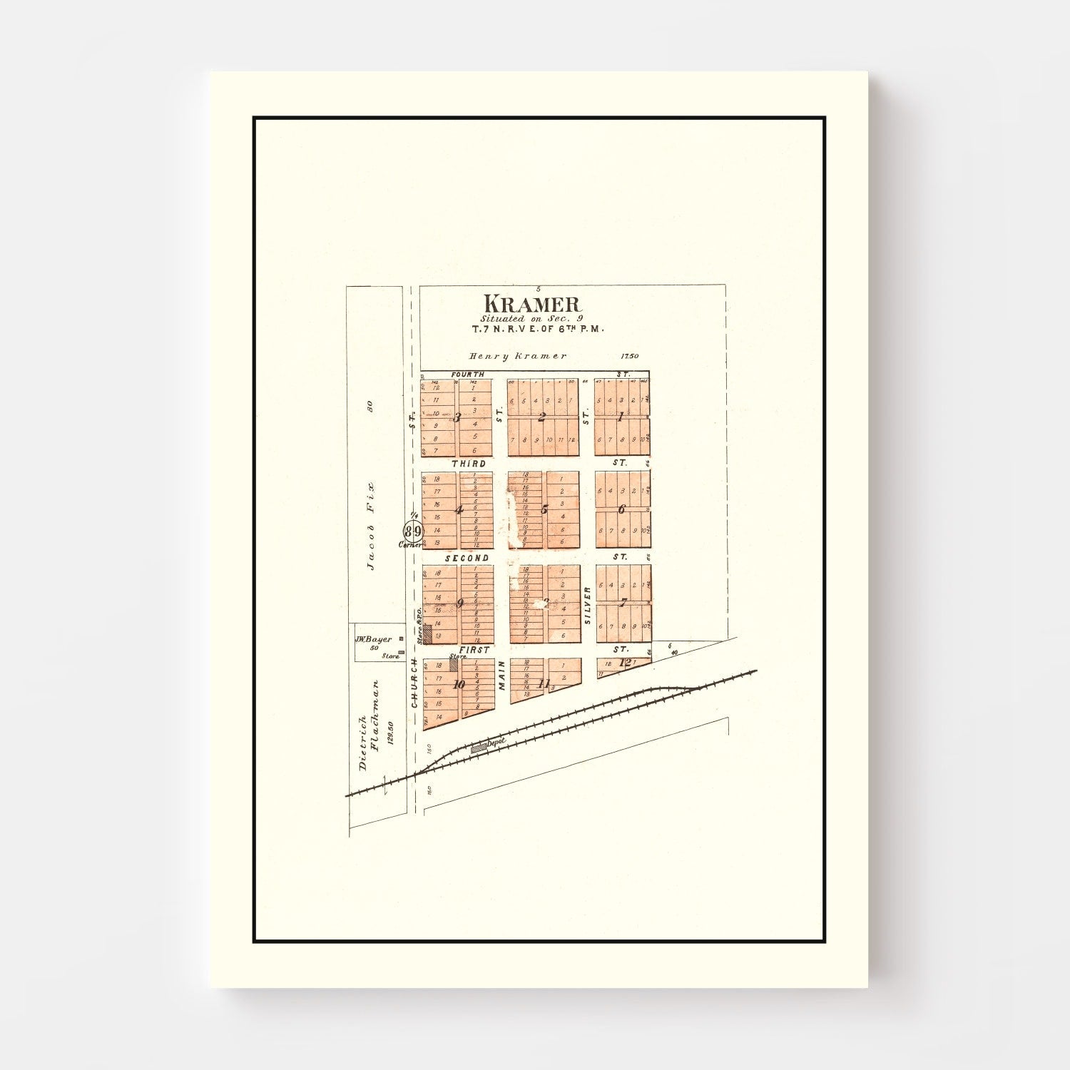 Vintage Map of Kramer, Nebraska 1903 -Not available at Minden location-