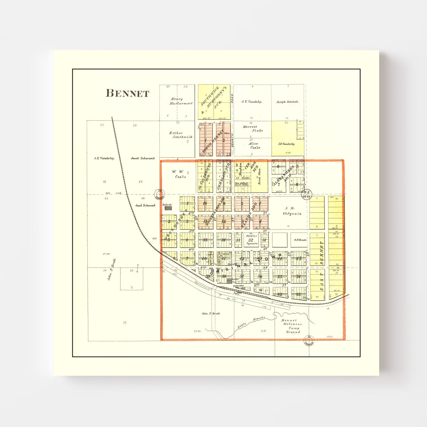 Vintage Map of Bennet, Nebraska 1903 -Not available at Minden location-