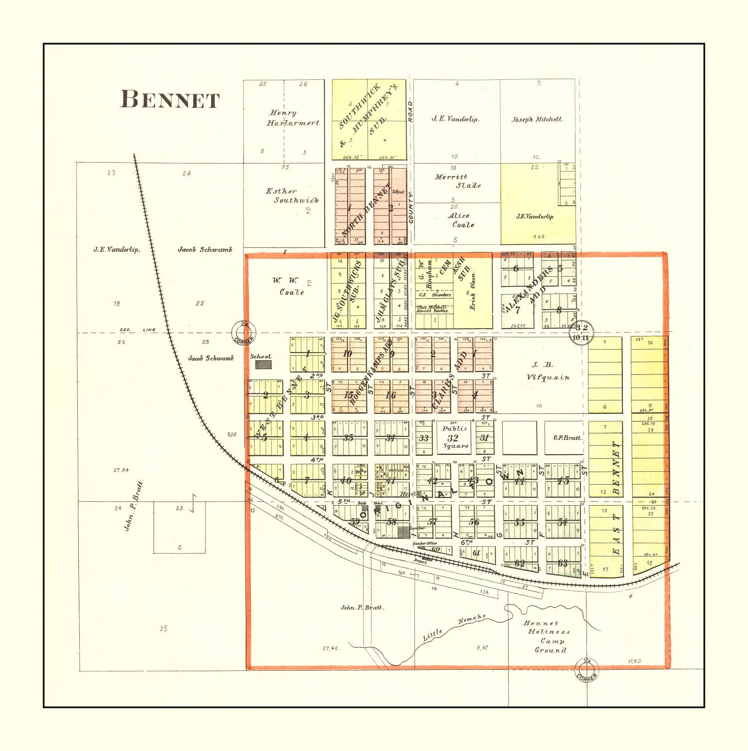 Vintage Map of Bennet, Nebraska 1903 -Not available at Minden location-
