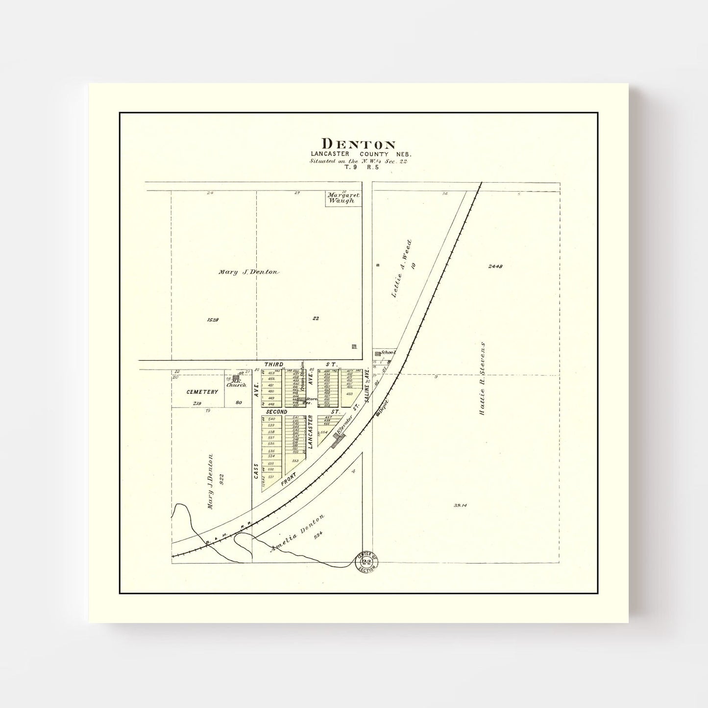 Vintage Map of Denton, Nebraska 1903 -Not available at Minden location-