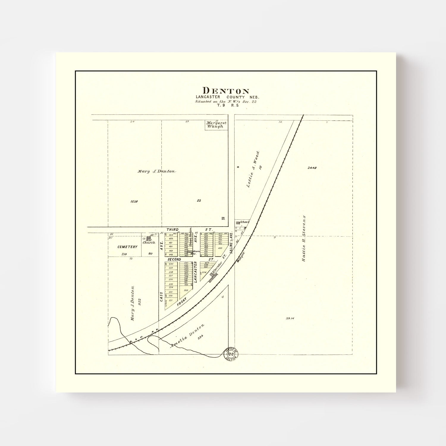 Vintage Map of Denton, Nebraska 1903 -Not available at Minden location-