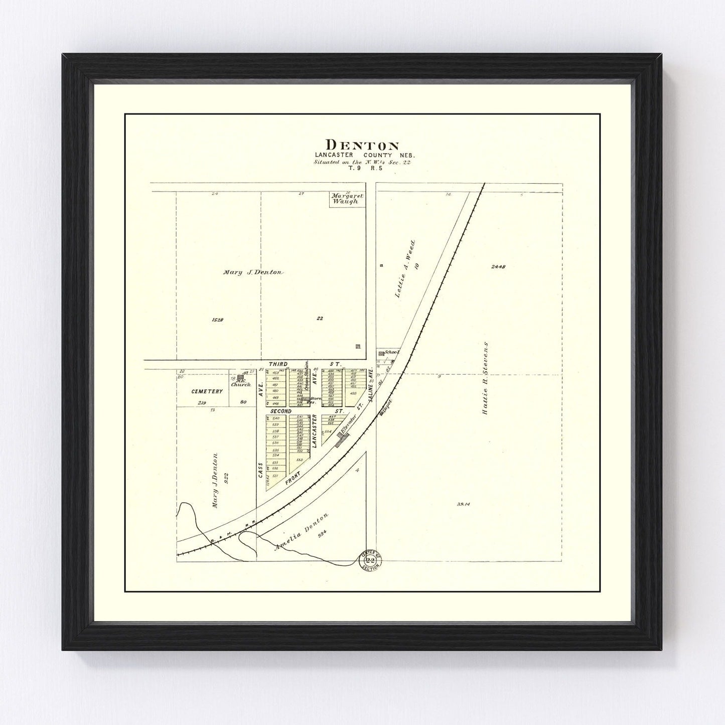 Vintage Map of Denton, Nebraska 1903 -Not available at Minden location-