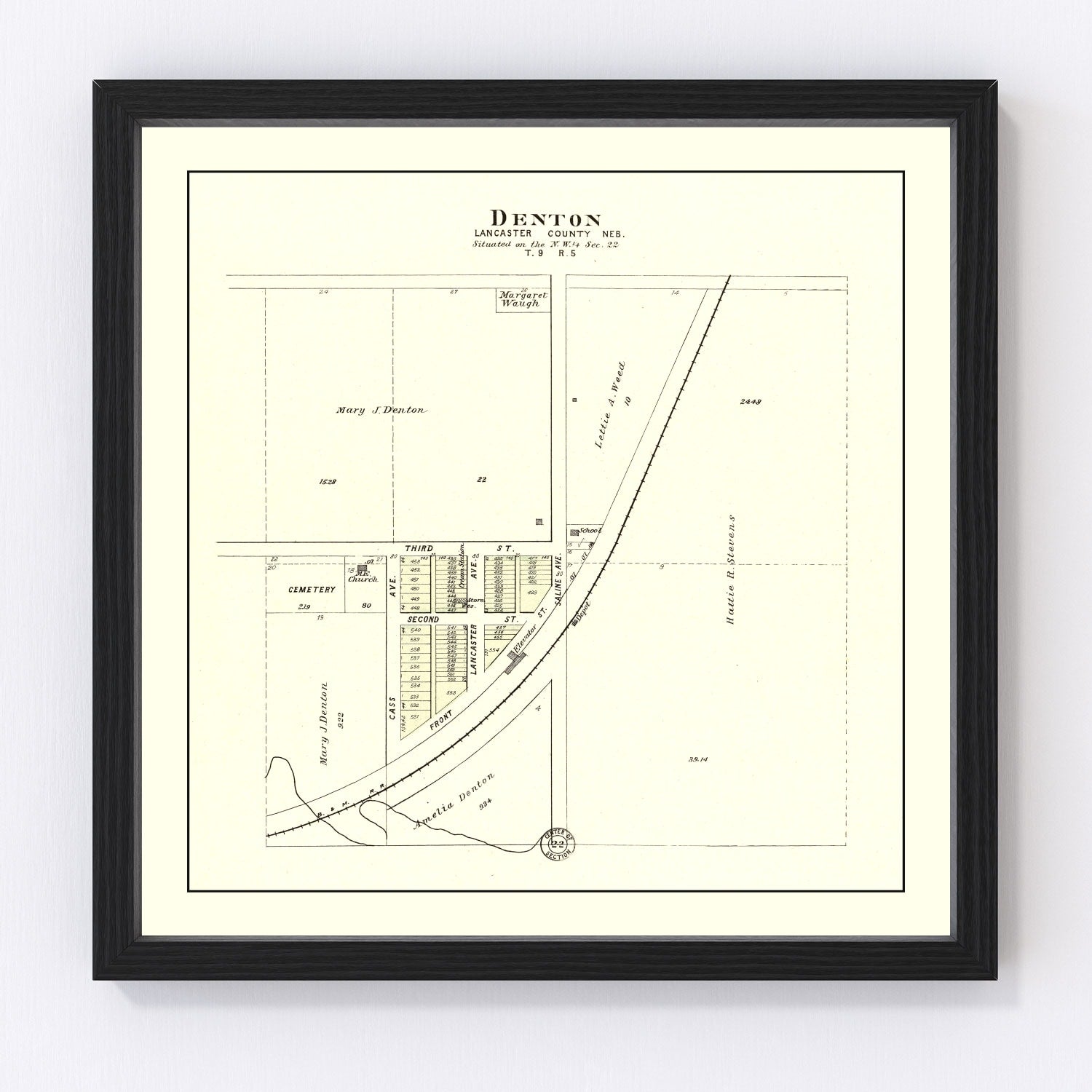 Vintage Map of Denton, Nebraska 1903 -Not available at Minden location-
