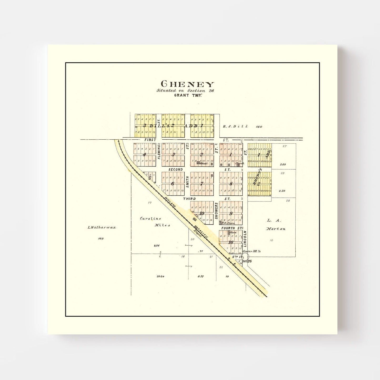 Vintage Map of Cheney, Nebraska 1903 -Not available at Minden location-