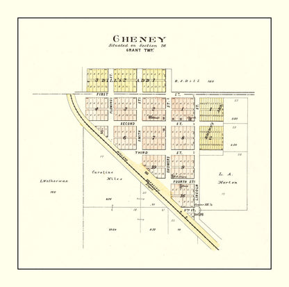 Vintage Map of Cheney, Nebraska 1903 -Not available at Minden location-