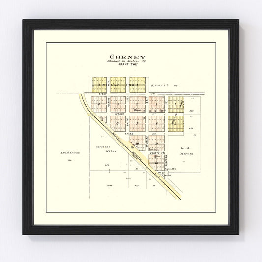 Vintage Map of Cheney, Nebraska 1903 -Not available at Minden location-