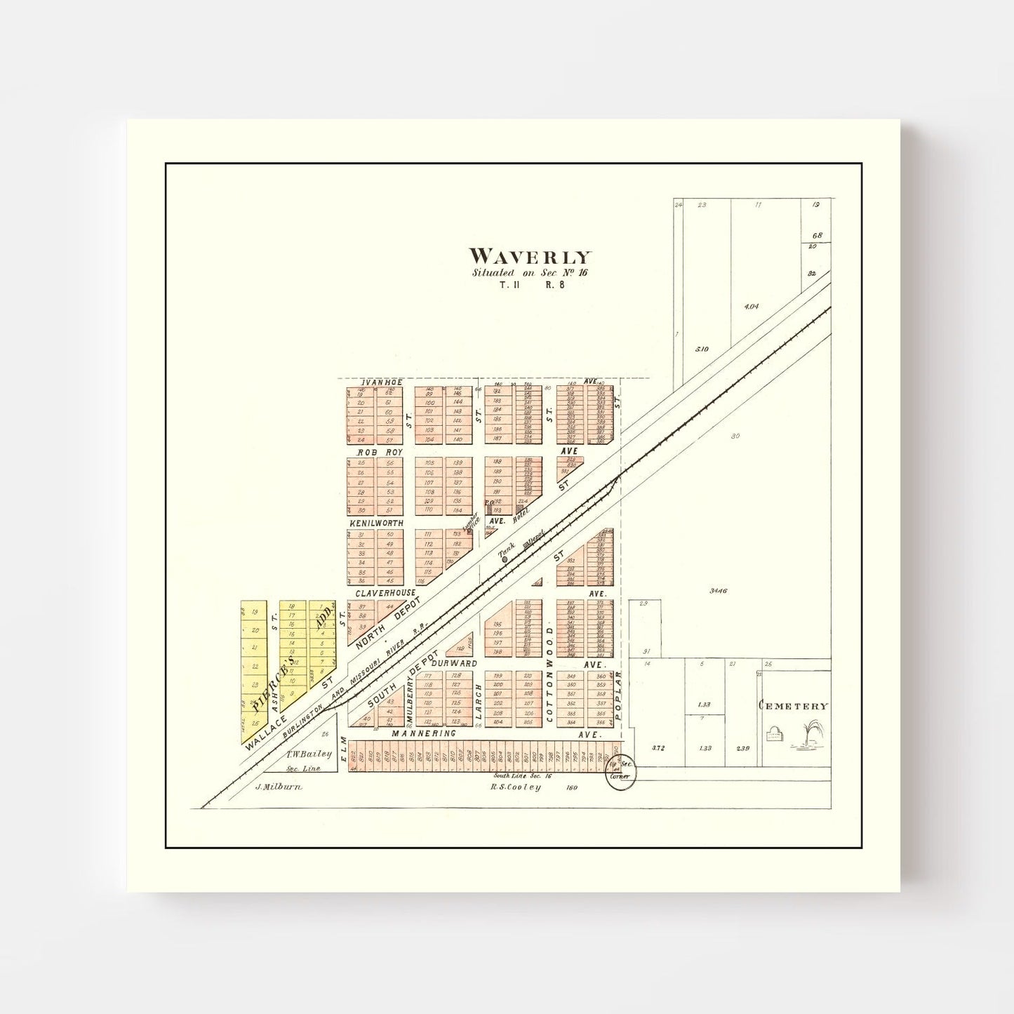 Vintage Map of Waverly, Nebraska 1903 -Not available at Minden location-