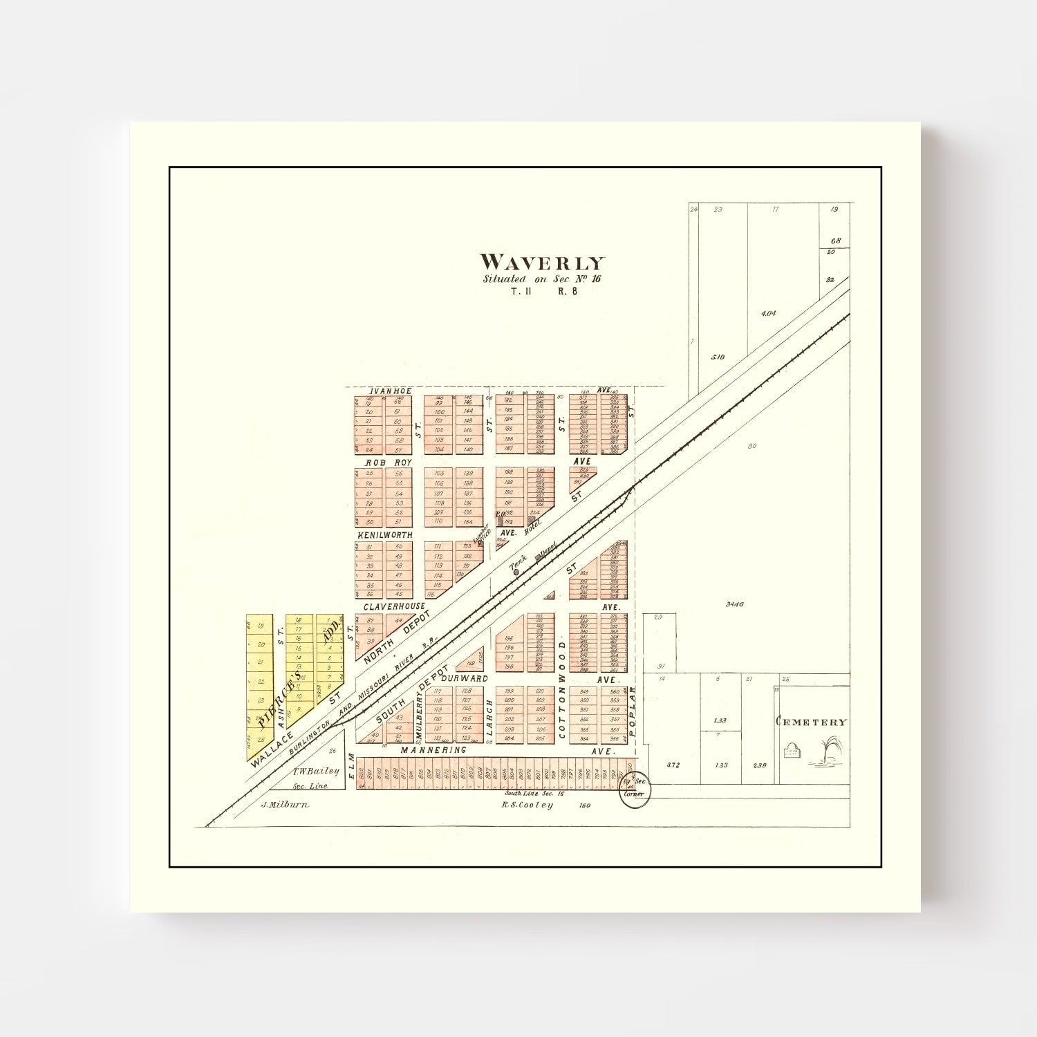 Vintage Map of Waverly, Nebraska 1903 -Not available at Minden location-