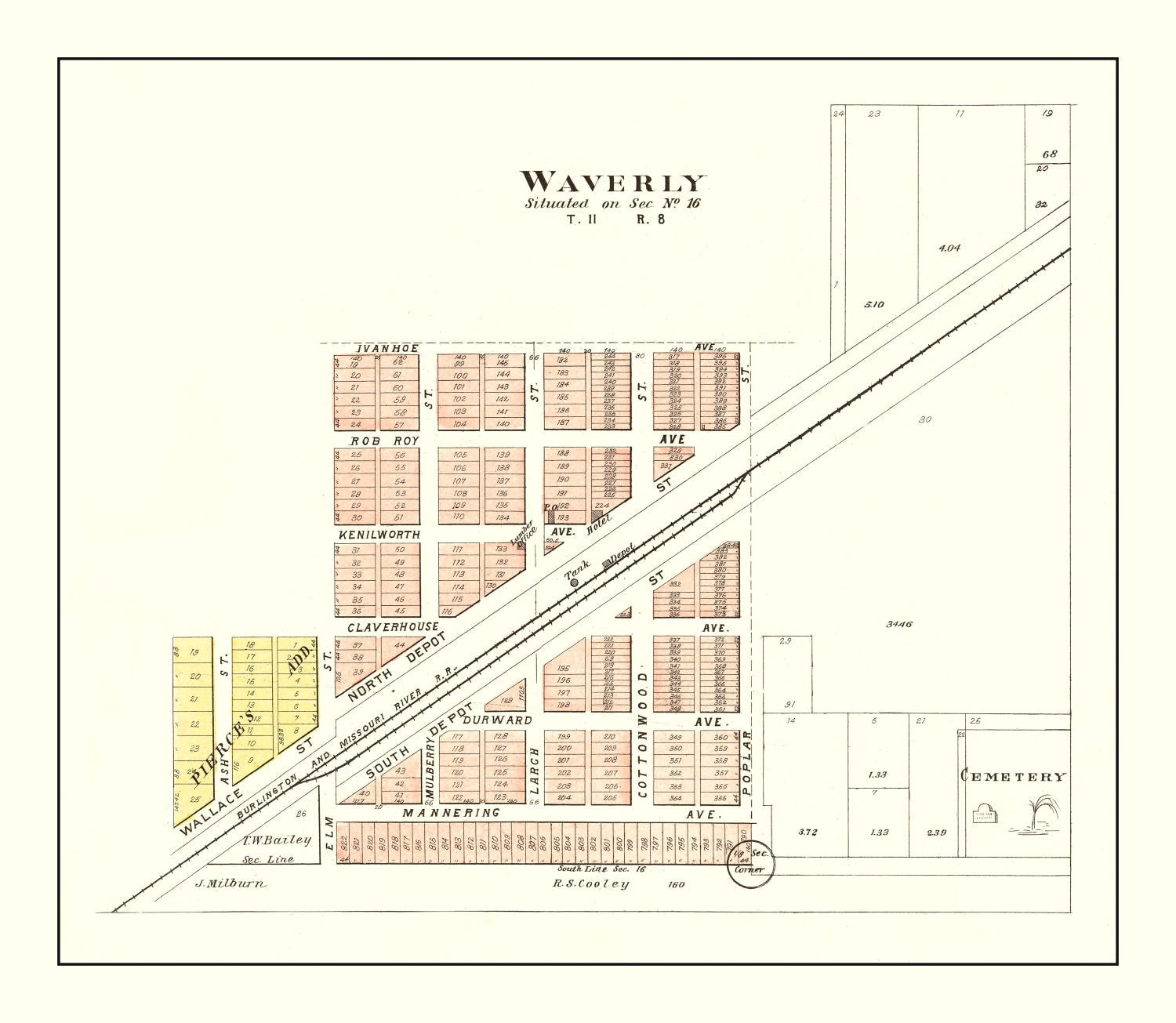Vintage Map of Waverly, Nebraska 1903 -Not available at Minden location-