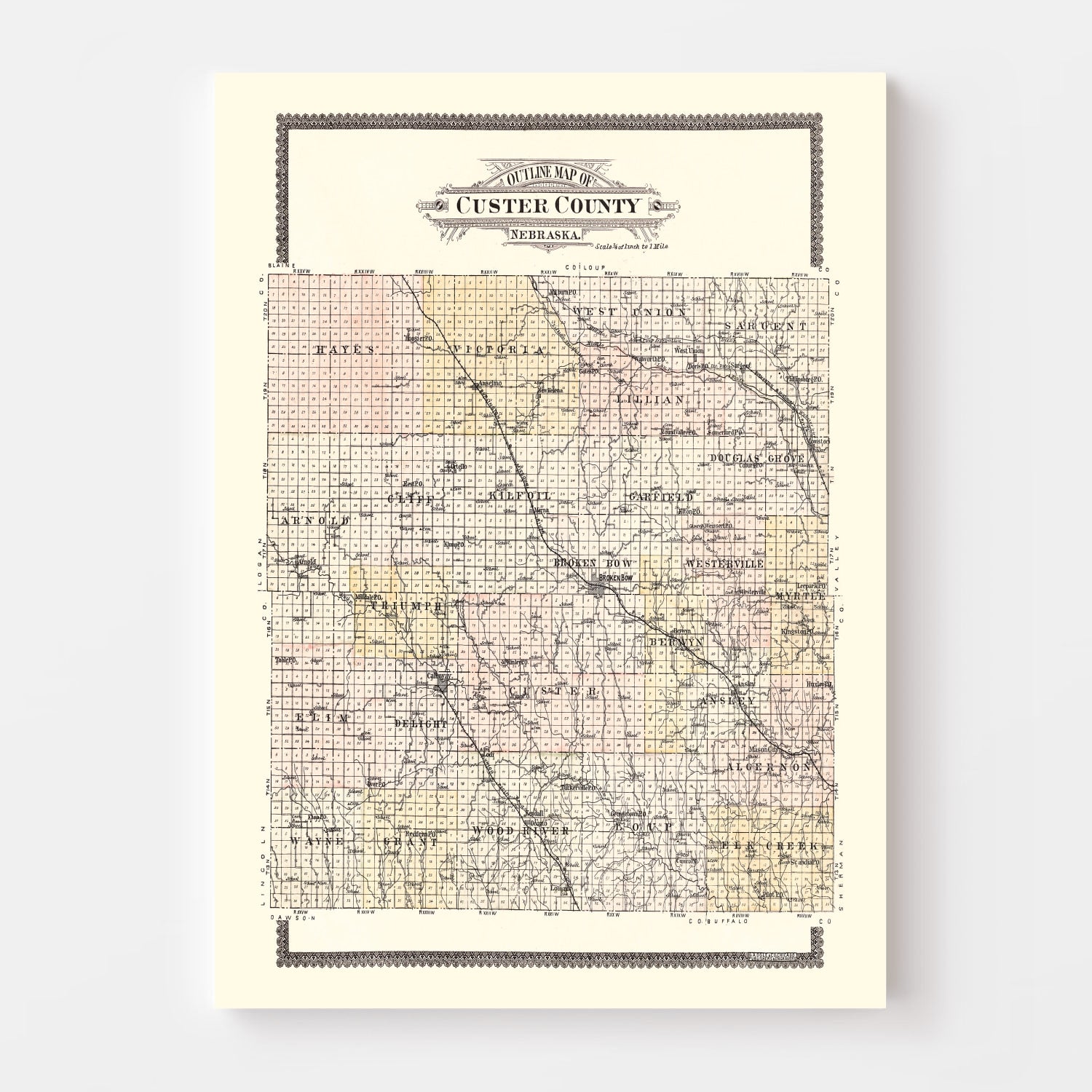 Vintage Map of Custer County, Nebraska 1904 -Not available at Minden location-