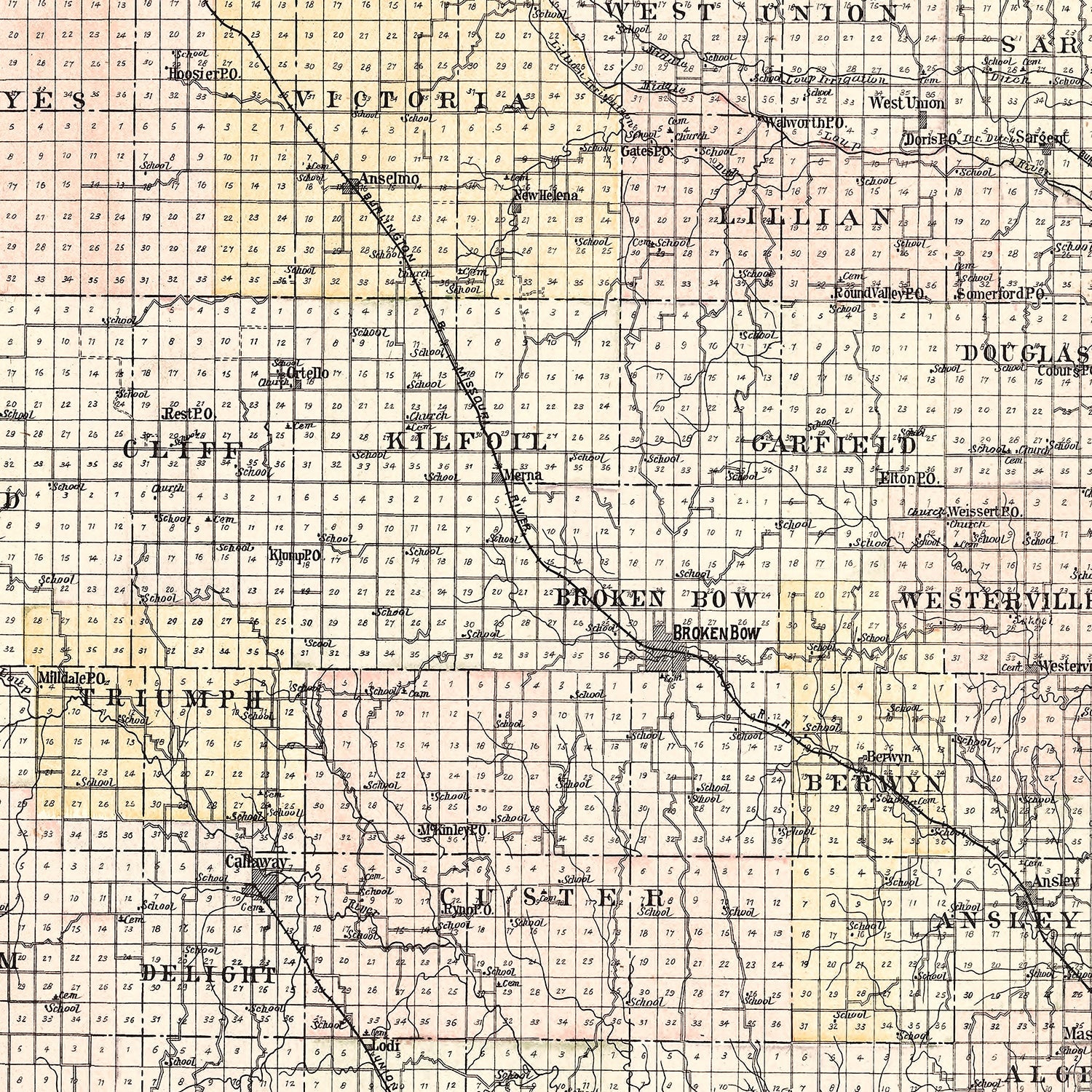 Vintage Map of Custer County, Nebraska 1904 -Not available at Minden location-