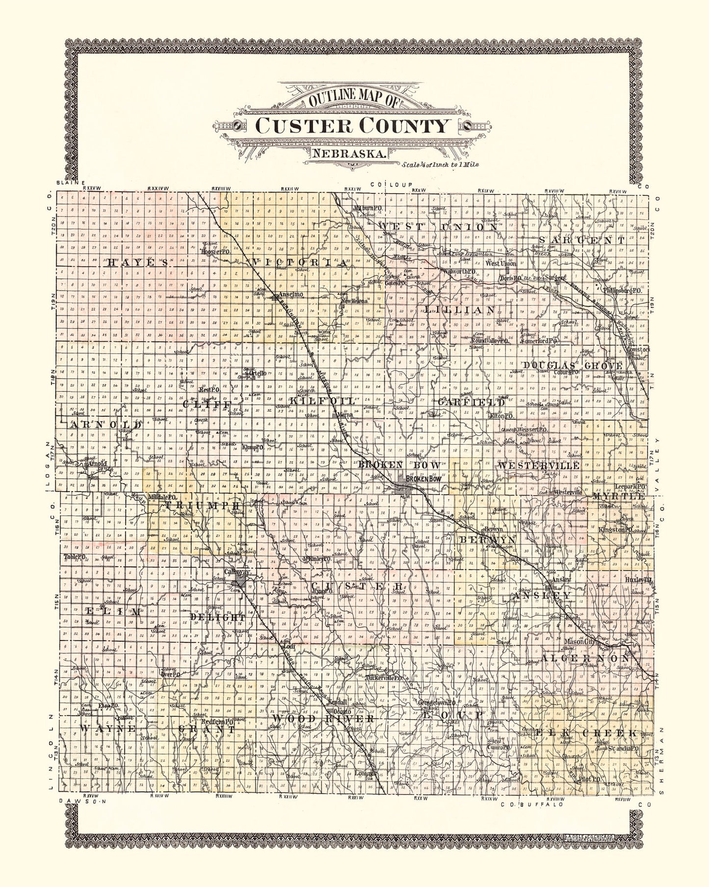 Vintage Map of Custer County, Nebraska 1904 -Not available at Minden location-