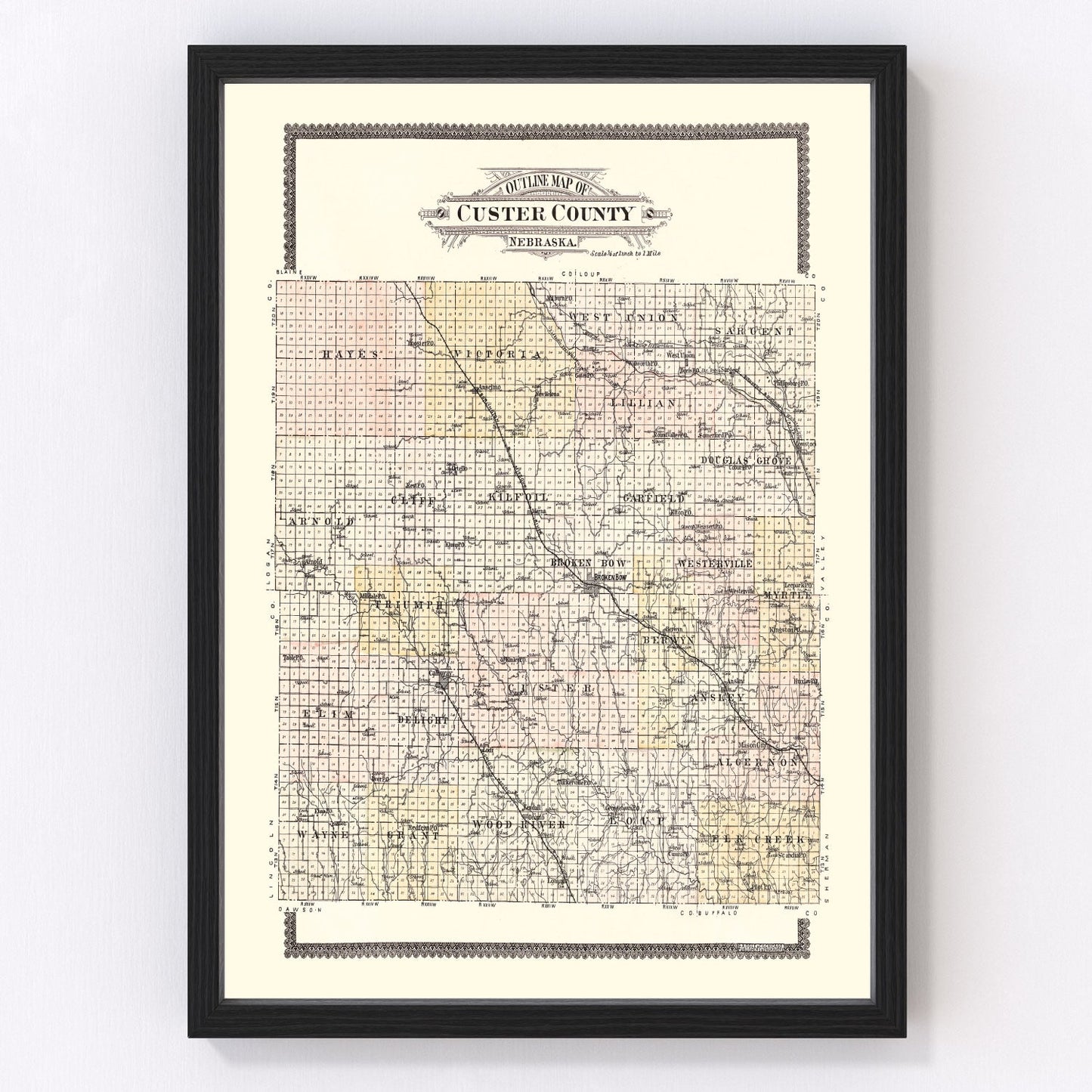 Vintage Map of Custer County, Nebraska 1904 -Not available at Minden location-