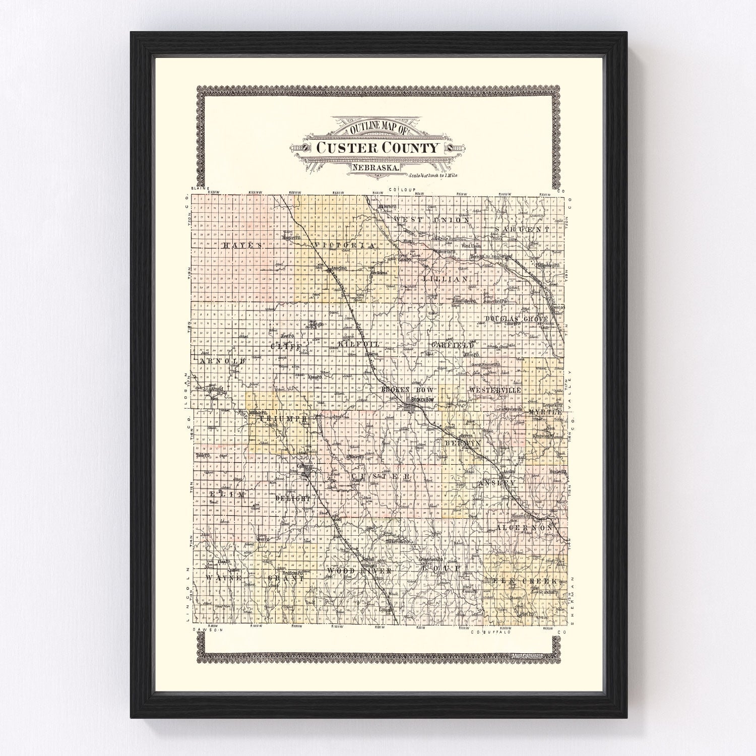 Vintage Map of Custer County, Nebraska 1904 -Not available at Minden location-