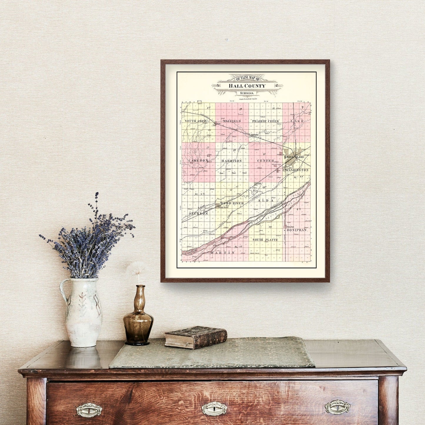 Vintage Map of Hall County, Nebraska 1904 -Not available at Minden location-