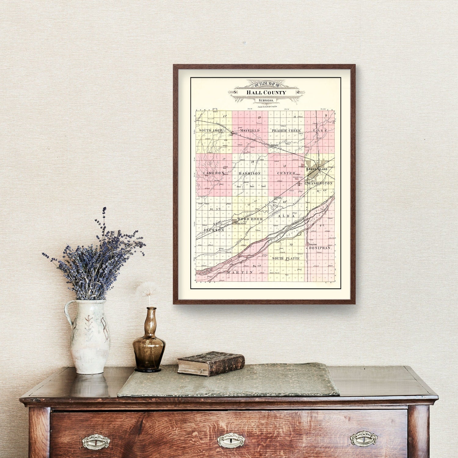 Vintage Map of Hall County, Nebraska 1904 -Not available at Minden location-