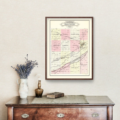 Vintage Map of Hall County, Nebraska 1904 -Not available at Minden location-