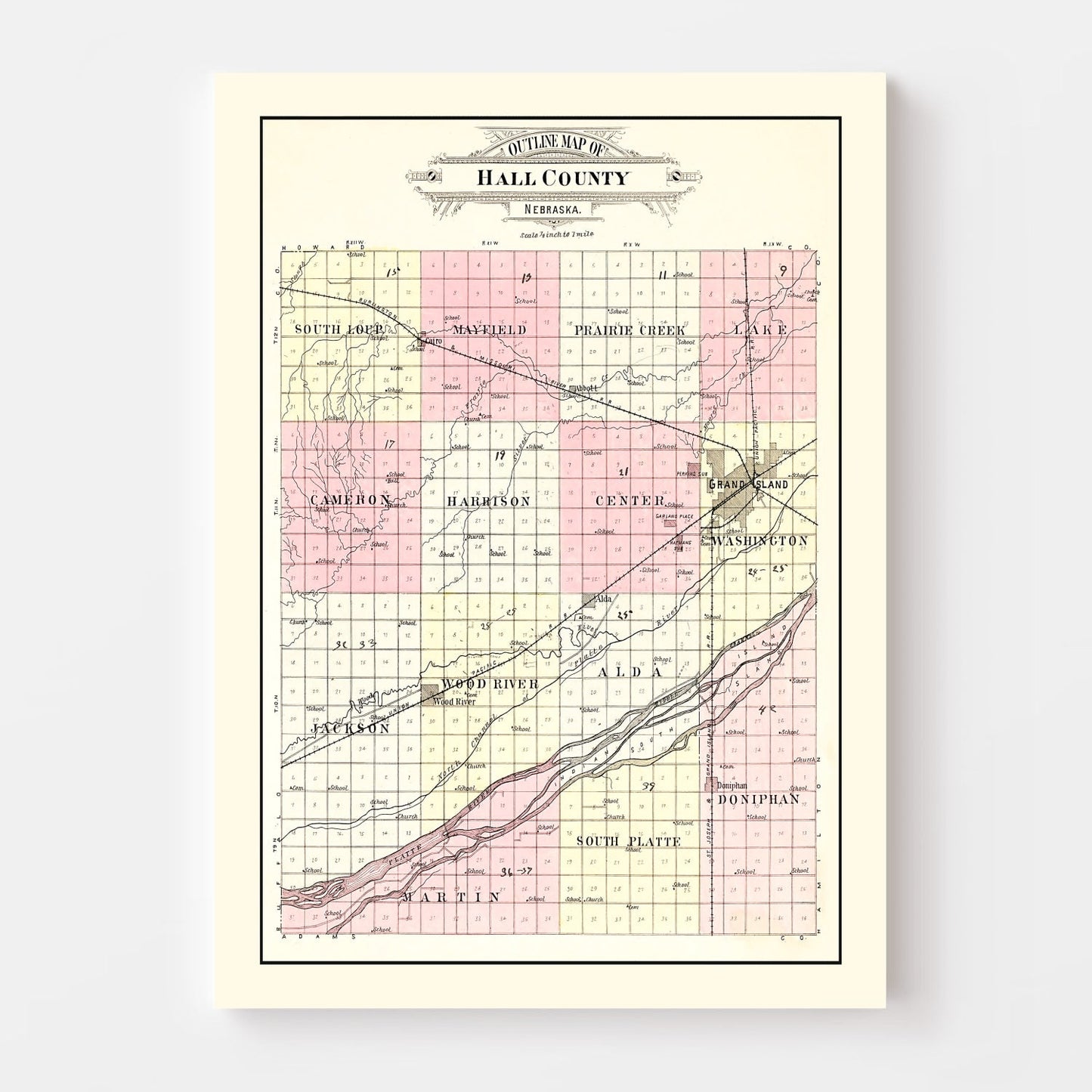 Vintage Map of Hall County, Nebraska 1904 -Not available at Minden location-