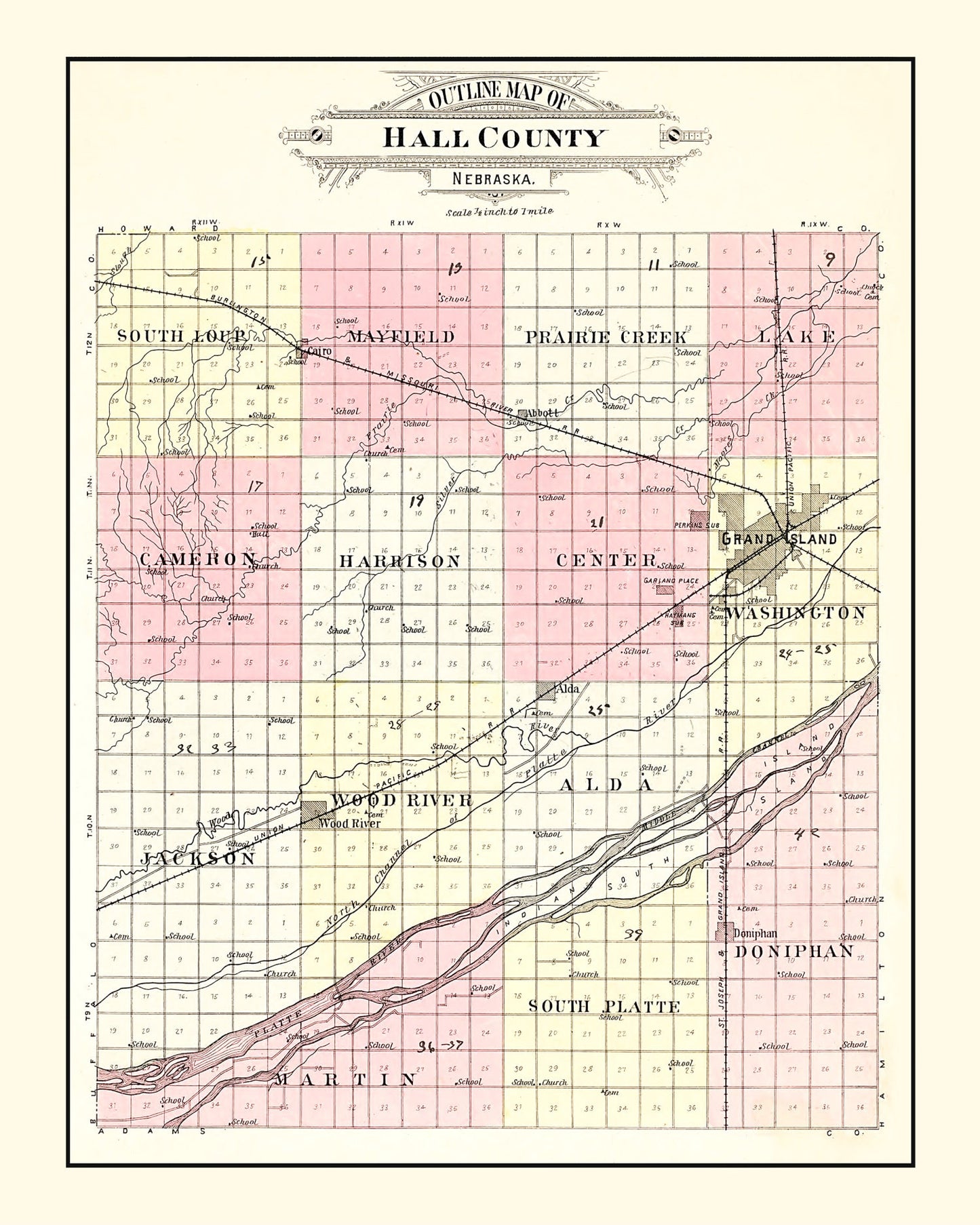 Vintage Map of Hall County, Nebraska 1904 -Not available at Minden location-