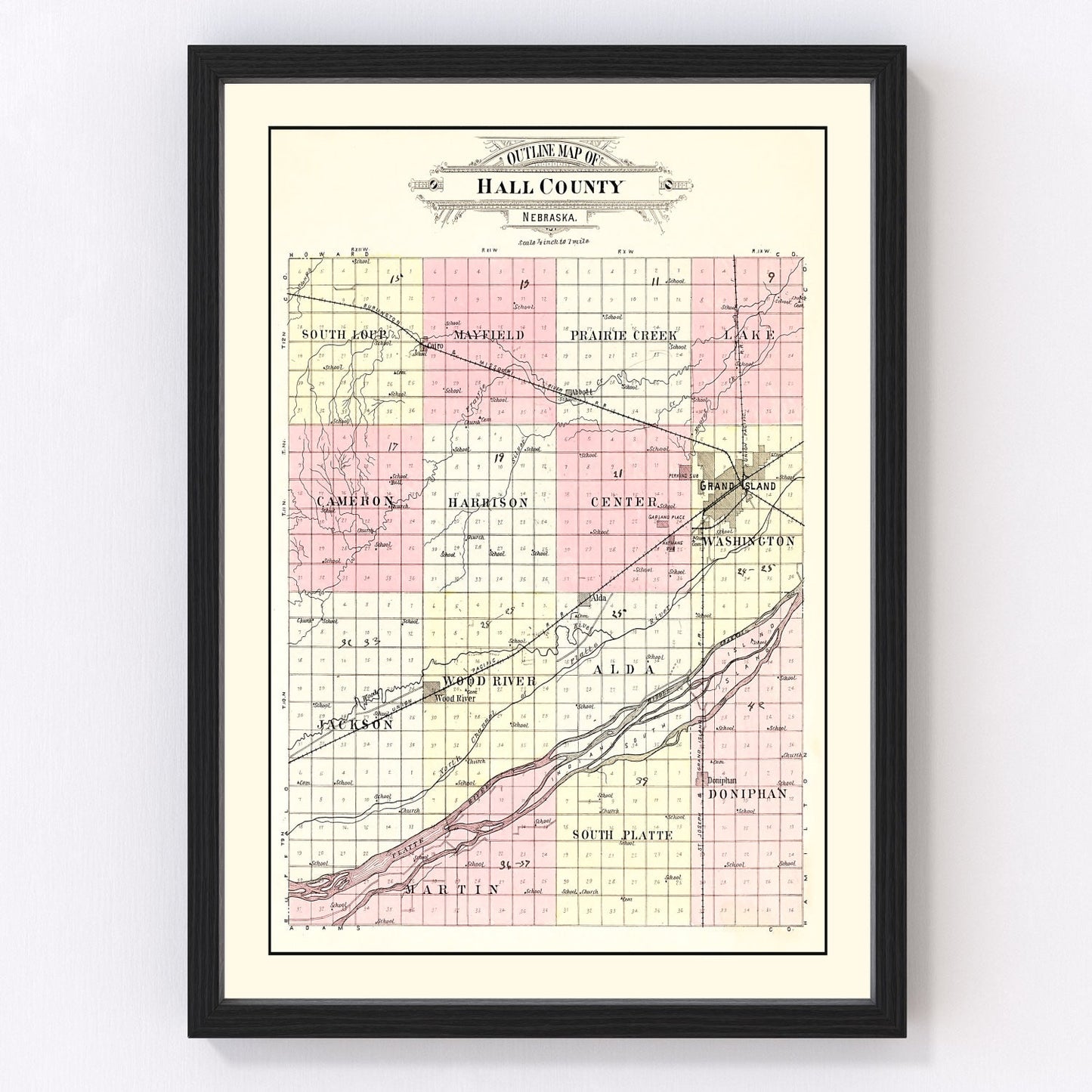 Vintage Map of Hall County, Nebraska 1904 -Not available at Minden location-