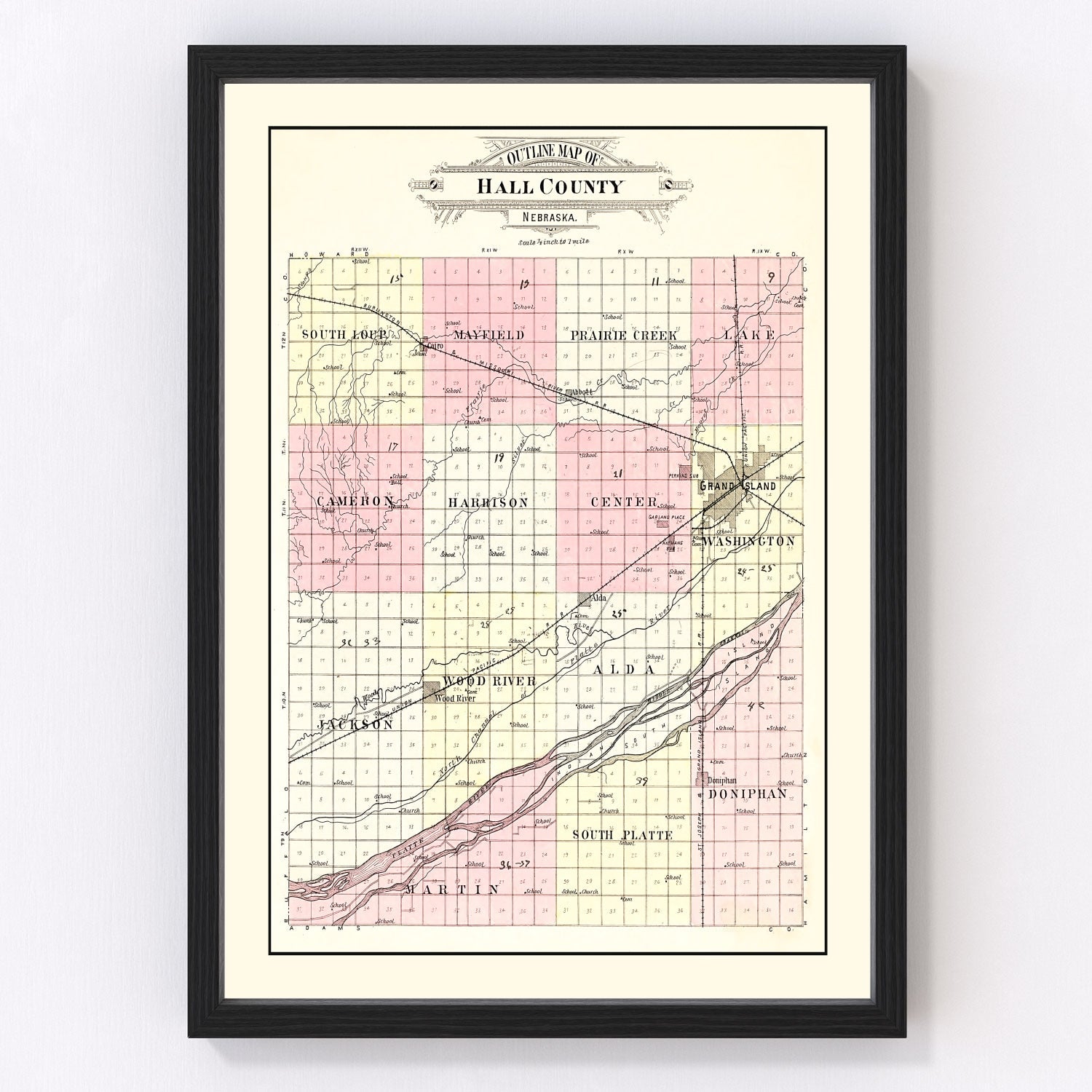 Vintage Map of Hall County, Nebraska 1904 -Not available at Minden location-