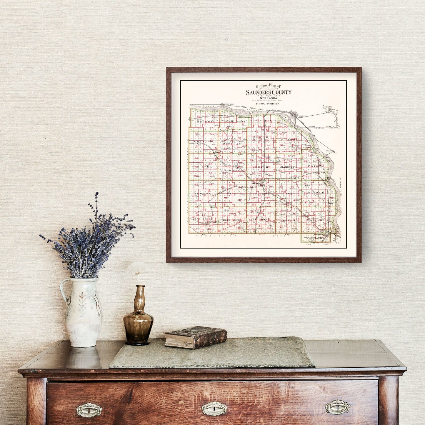 Vintage Map of Saunders County, Nebraska 1907 -Not available at Minden location-