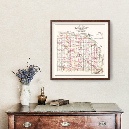 Vintage Map of Saunders County, Nebraska 1907 -Not available at Minden location-