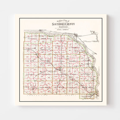 Vintage Map of Saunders County, Nebraska 1907 -Not available at Minden location-