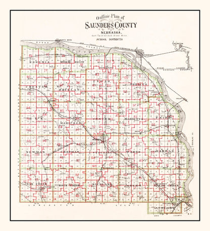 Vintage Map of Saunders County, Nebraska 1907 -Not available at Minden location-