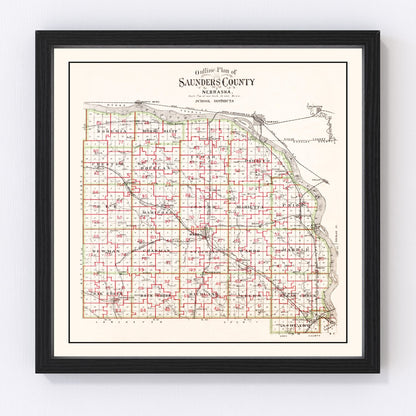 Vintage Map of Saunders County, Nebraska 1907 -Not available at Minden location-