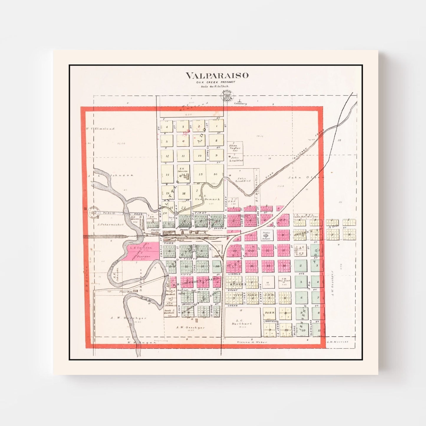 Vintage Map of Valparaiso, Nebraska 1907 -Not available at Minden location-