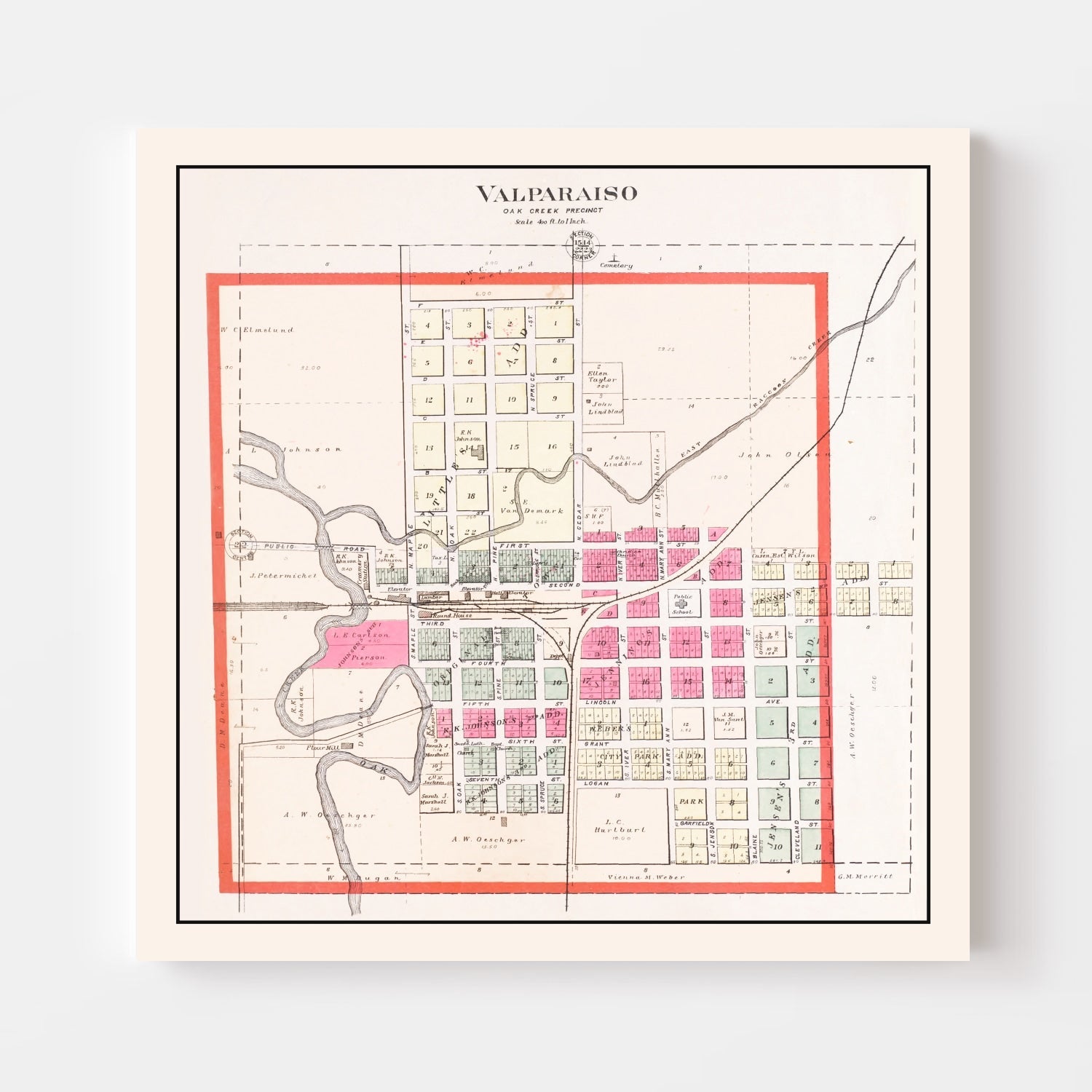 Vintage Map of Valparaiso, Nebraska 1907 -Not available at Minden location-