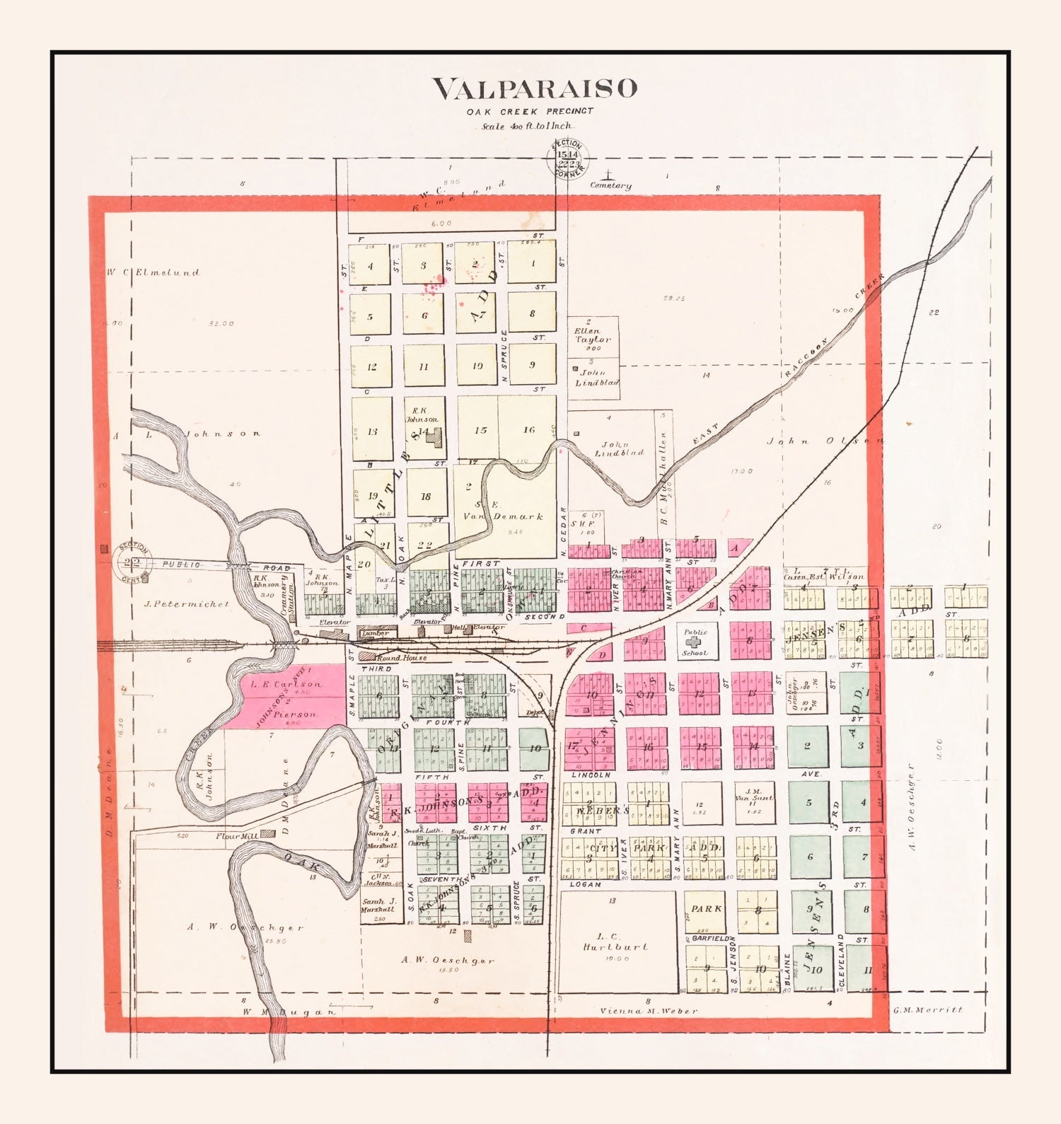 Vintage Map of Valparaiso, Nebraska 1907 -Not available at Minden location-