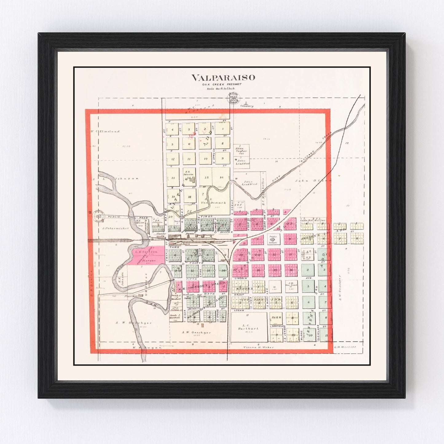 Vintage Map of Valparaiso, Nebraska 1907 -Not available at Minden location-