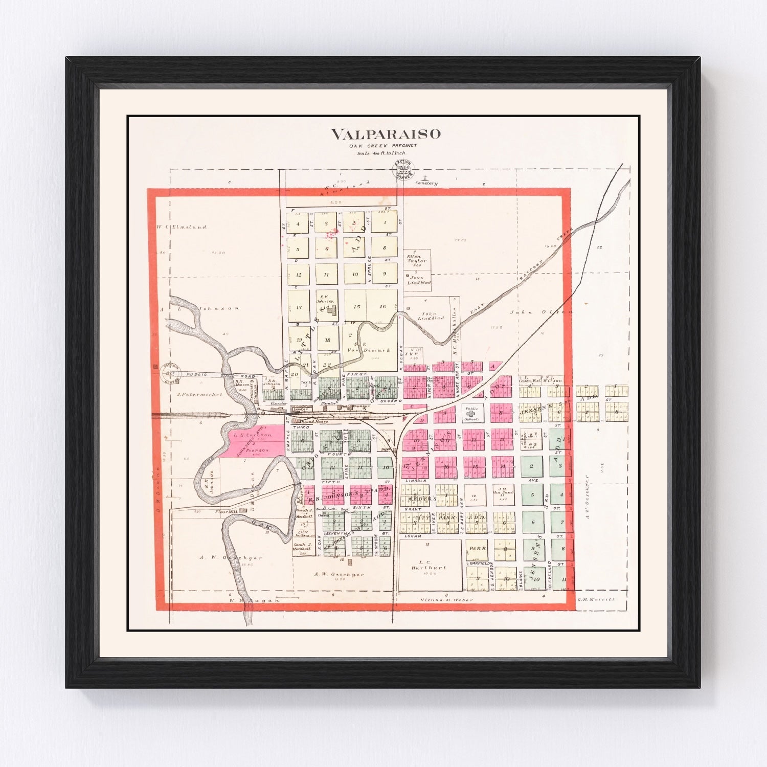 Vintage Map of Valparaiso, Nebraska 1907 -Not available at Minden location-