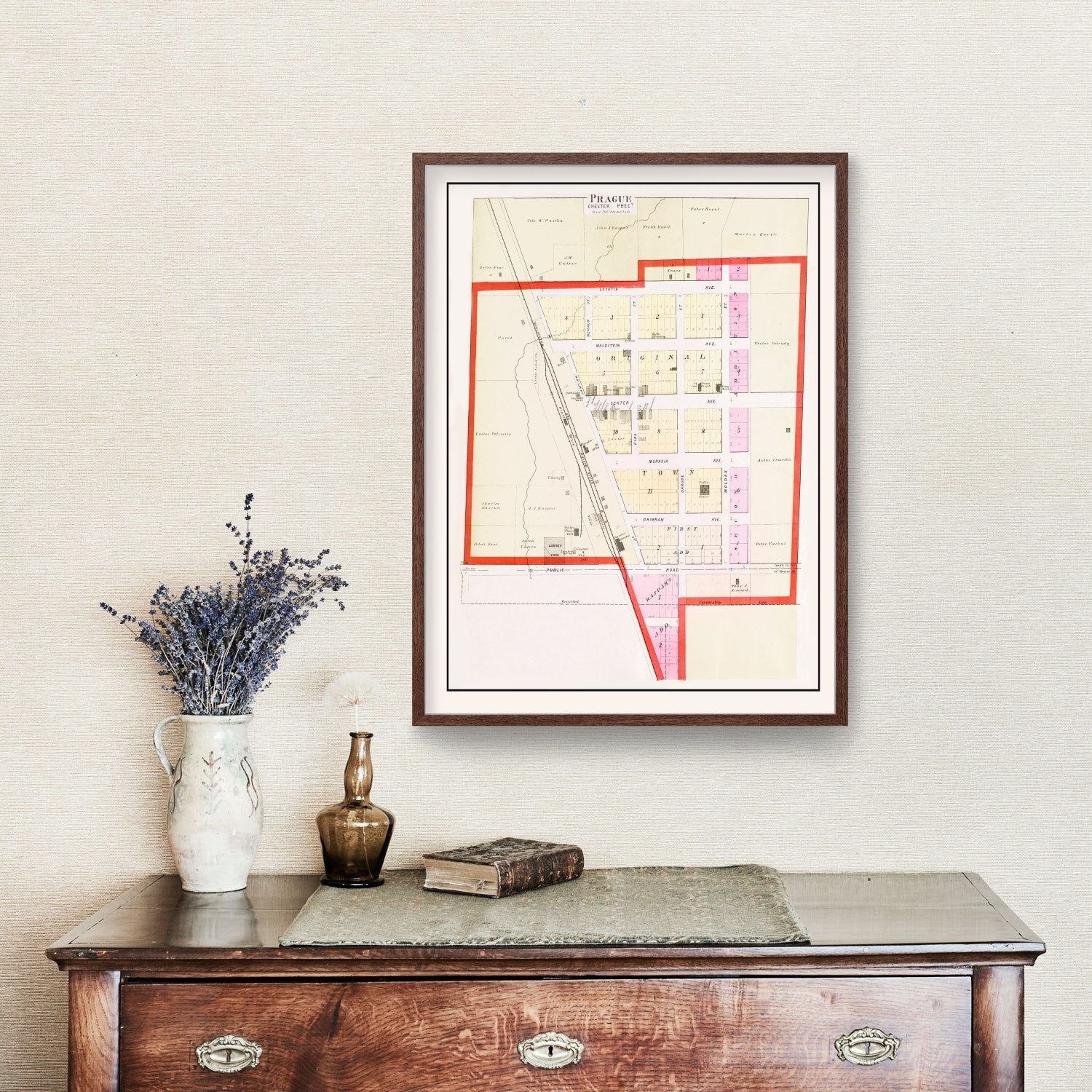 Vintage Map of Prague, Nebraska 1907 -Not available at Minden location-