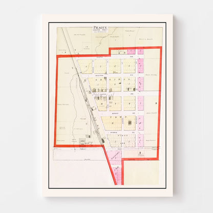 Vintage Map of Prague, Nebraska 1907 -Not available at Minden location-