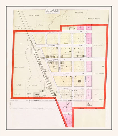 Vintage Map of Prague, Nebraska 1907 -Not available at Minden location-